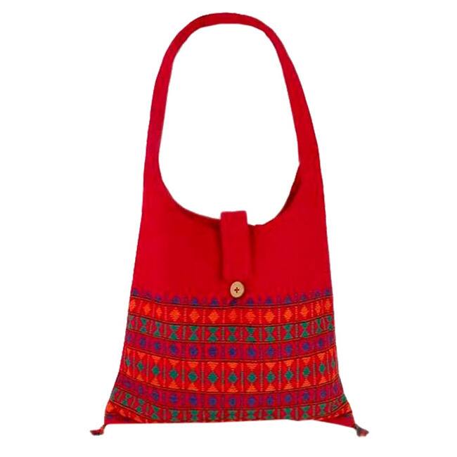 Handmade Cotton 'Crimson Tease' Shoulder Bag (India)