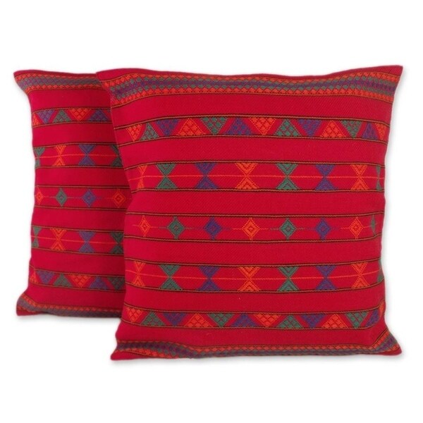 Handmade Desert Ruby Cotton Cushion Set of Two Covers (India)