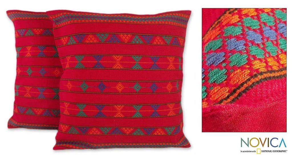Handmade Desert Ruby Cotton Cushion Set of Two Covers (India)