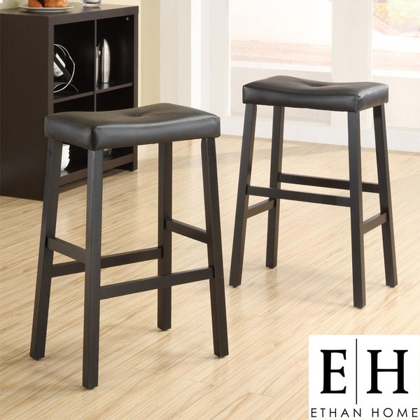 ETHAN HOME Nova Black Saddle Cushioned Seat 29 inch Barstool (set of 2