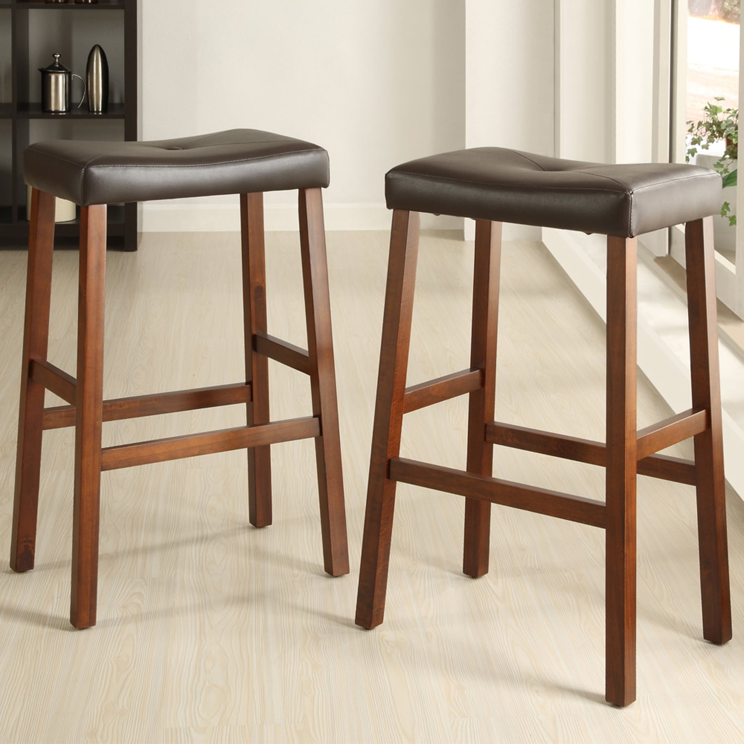 Tribecca Home Nova Cherry Saddle Cushioned Seat 29 inch Bar Stools (set Of 2)