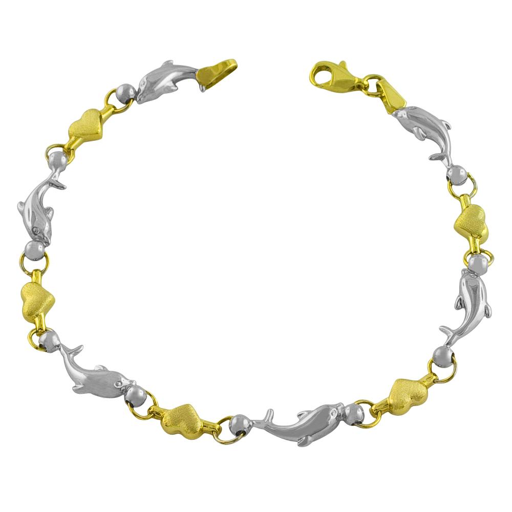 Shop Fremada 10k Twotone Gold Heart and Dolphin Link Bracelet On