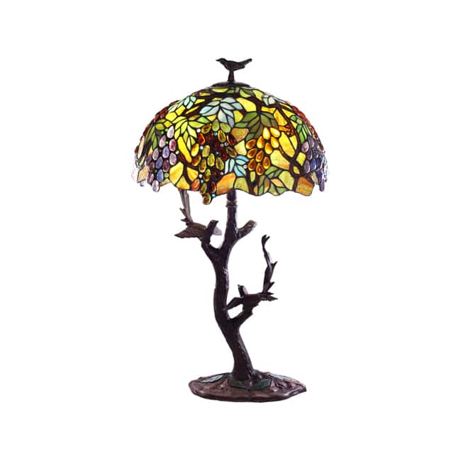 Tiffany-style Grapes/ Birds Mosaic Table Lamp