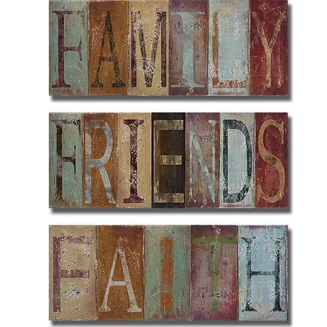 Patricia Pinto 'Family, Friends, and Faith' 3-piece Canvas Art Set