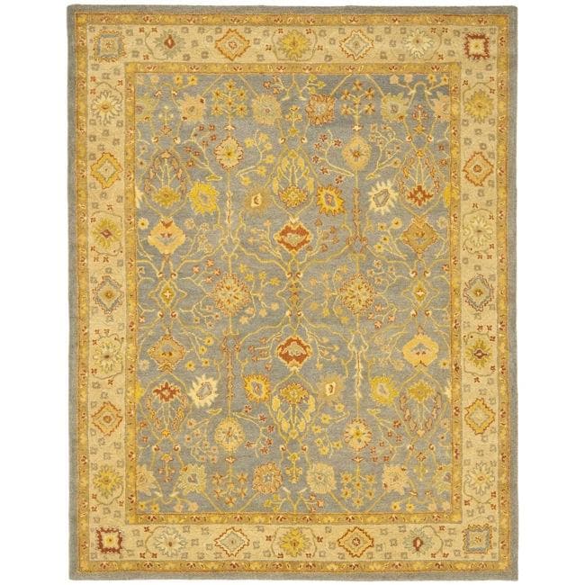 Handmade Oushak Slate Blue/ Ivory Wool Rug (96 X 136)