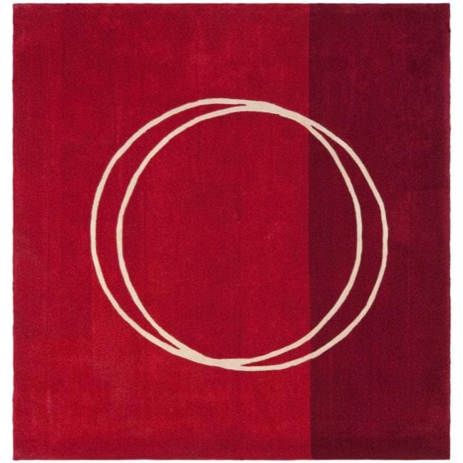 Handmade Rodeo Drive Circle Of Life Red/ Ivory N.Z. Wool Rug (8 Square)