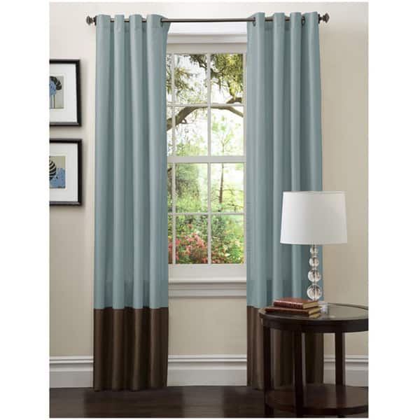 Porch & Den Lapeyrous Faux Silk Curtain Panel Pair - 52"W x 84"L - 52"W x 84"L - Blue/Chocolate