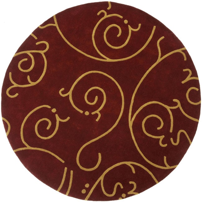 Hand tufted Burgundy Abstract Wool Rug (8 Round)