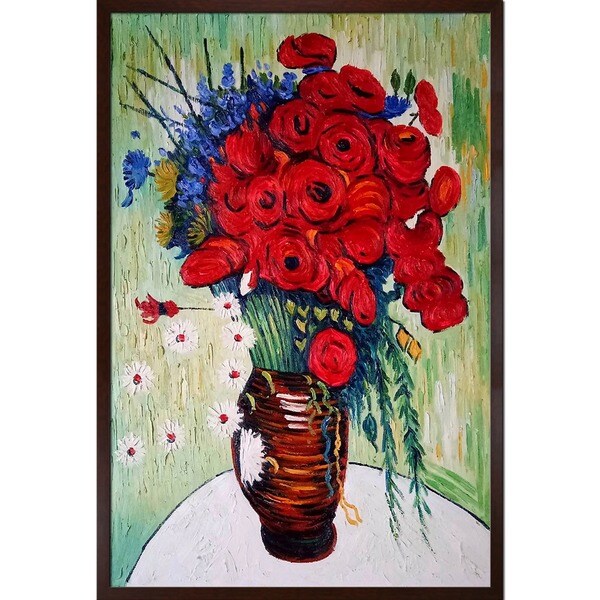 Shop Van Gogh 'Vase with Daisies and Poppies' Handpainted Framed