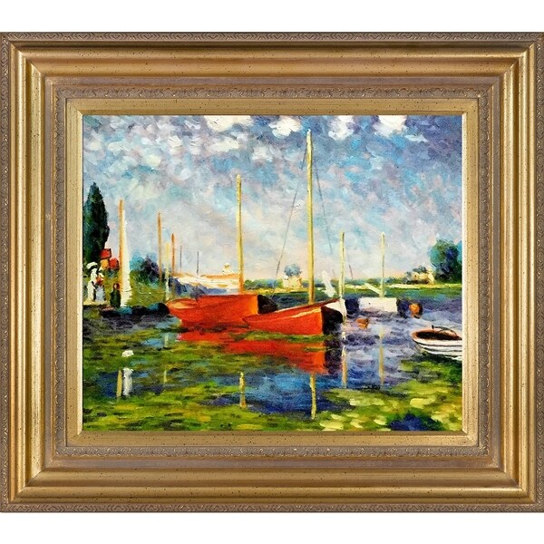 Monet 'Red Boats at Argenteuil' Hand-painted Framed Canvas Art - Free ...