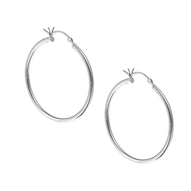 Shop Rhodium Plated Sterling Silver Polished Hoop Earrings - Free ...