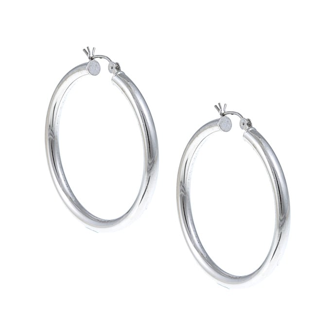 Rhodium Plated Sterling Silver Polished Hoop Earrings Free Rhodium Plated Sterling Silver Polished Hoop Earrings