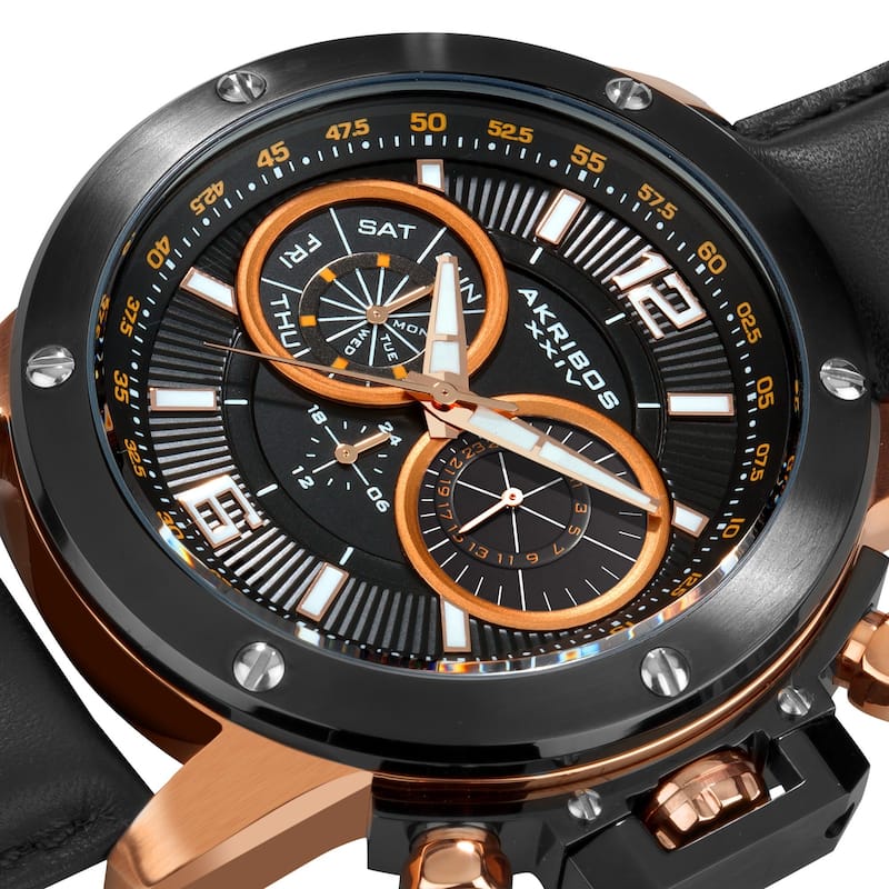 Akribos XXIV Men's Multi-function Stainless Steel Swiss Quartz Rose-Tone Watch