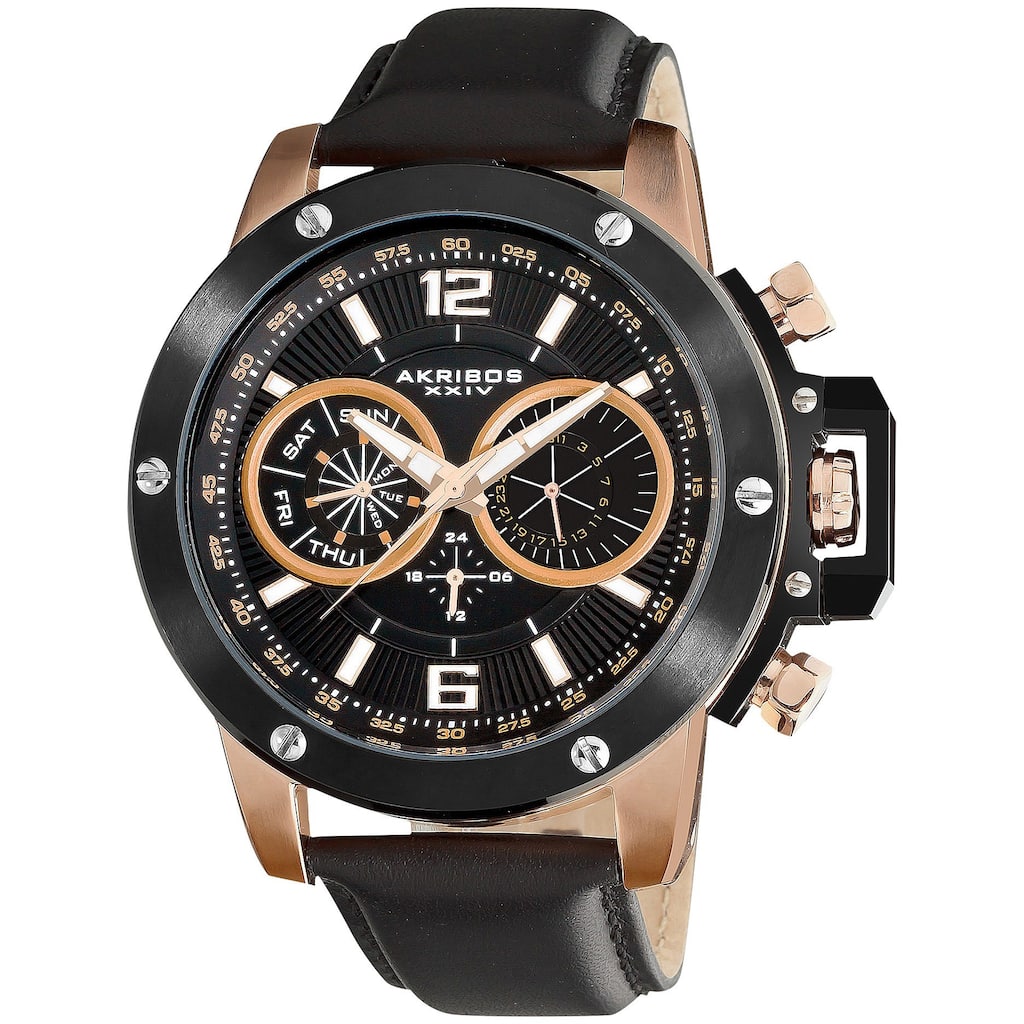 Akribos XXIV Men's Multi-function Stainless Steel Swiss Quartz Rose-Tone Watch
