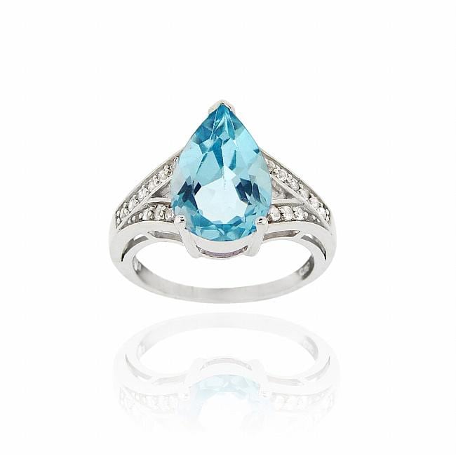 Glitzy Rocks Sterling Silver Pear cut Blue Topaz and Cubic Zirconia