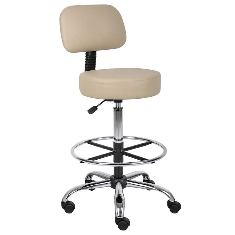 Boss Be Well Antimicrobial Adjustable Drafting Stool with Back - Beige