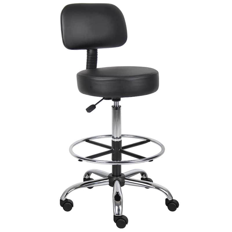 Boss Be Well Antimicrobial Adjustable Drafting Stool with Back - Black
