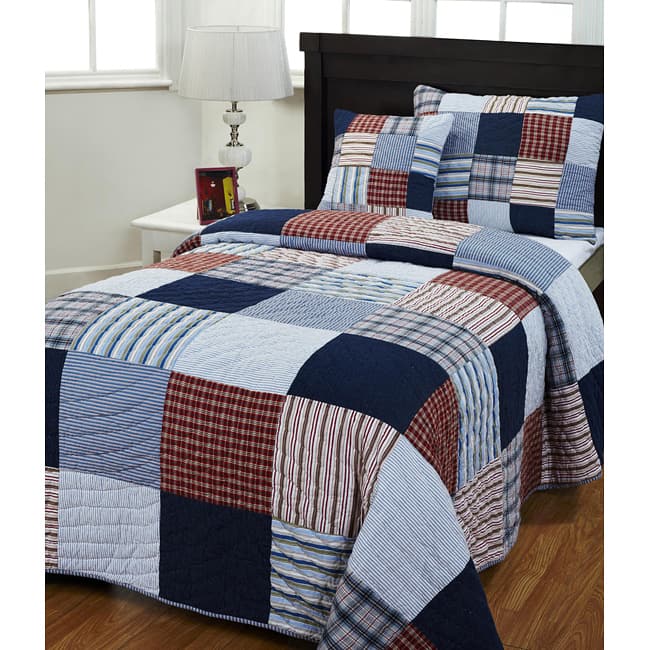 Bradley Red/ Blue Patchwork Quilt Set