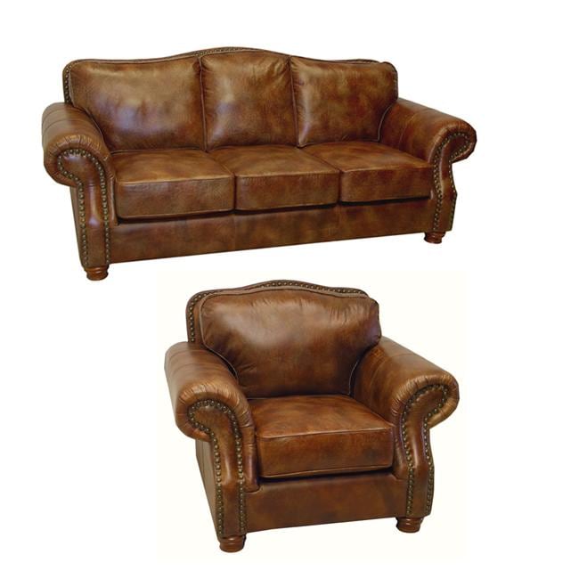 Brandon Distressed Whiskey Italian Leather Sofa And Chair