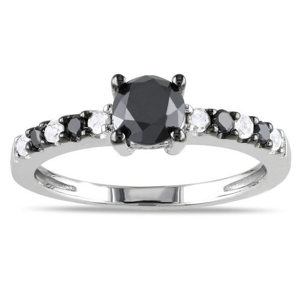Miadora Sterling Silver 1ct TDW Black and White Diamond Ring