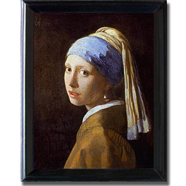 Johannes Vermeer 'Girl with Pearl Earring' Framed Canvas Art - Multi