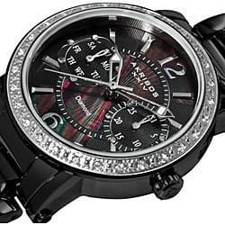 Akribos XXIV Women's Diamond Swiss Steel Ion-Plated Day/ Date Black Watch