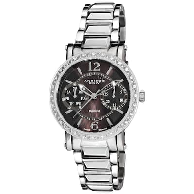Akribos XXIV Women's Diamond Swiss Steel Day/ Date Silver-Tone Watch