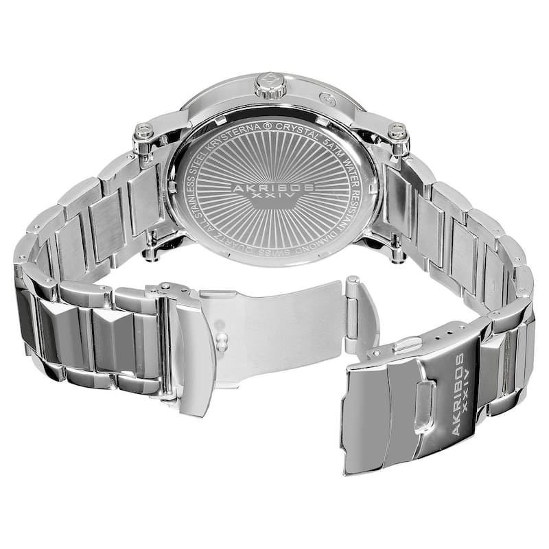 Akribos XXIV Women's Diamond Swiss Steel Day/ Date Silver-Tone Watch