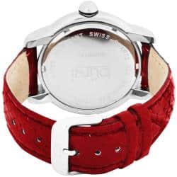 Burgi Women's Diamond Swiss Quartz Date Red Strap Watch