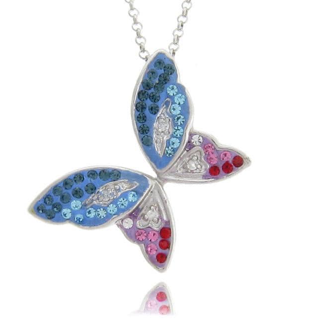 Sterling Silver Colored Crystal Butterfly Necklace