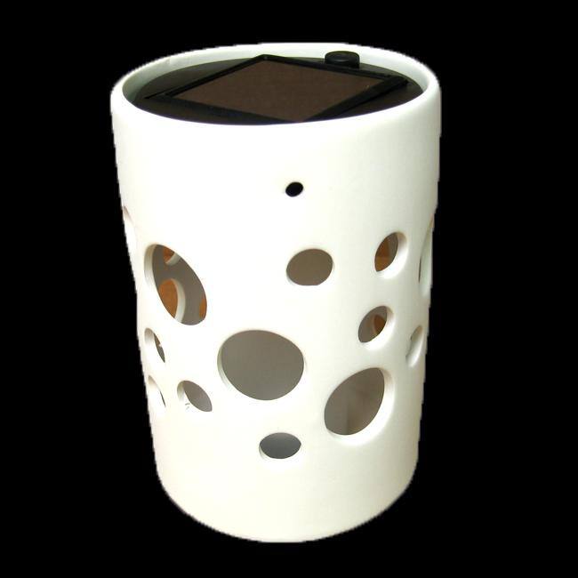 Cylinder Ceramic Solar Lights Pot with Bubble Cutouts
