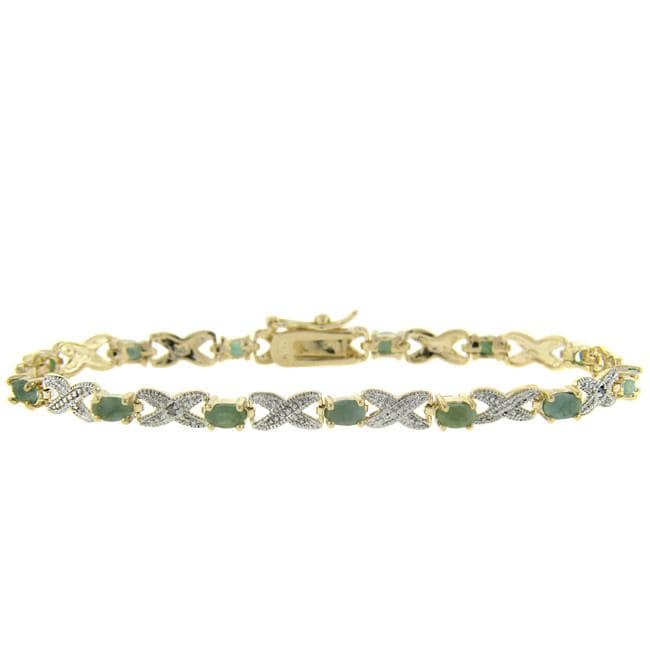 18k Yellow Gold over Silver Emerald and Diamond Accent Bracelet