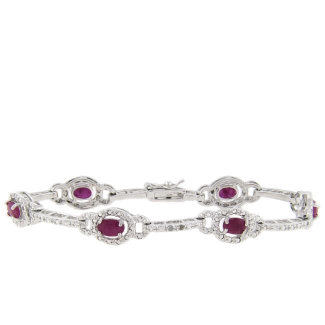 Sterling Silver Ruby and Diamond Accent Bracelet