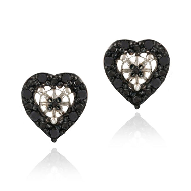Shop DB Designs Sterling Silver 1/8ct TDW Black Diamond Heart Earrings ...