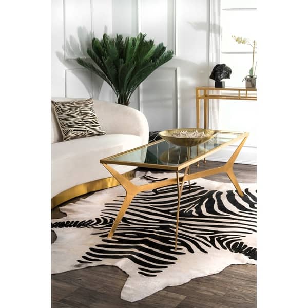 slide 2 of 8, nuLOOM Hand-picked Brazilian Zebra Cowhide Area Rug