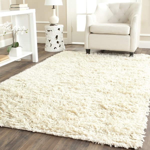 Shop Safavieh Handmade Shaggy Ivory Natural Wool Rug 8' x 8' Square On Sale Free Shipping