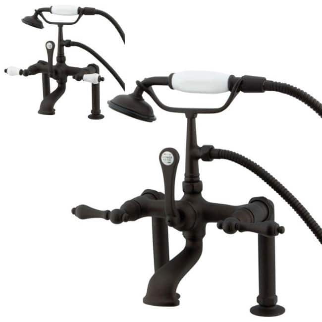 Kingston Brass Deck-mount Clawfoot Oil Rubbed Bronze Tub Faucet - Porcelain Handles