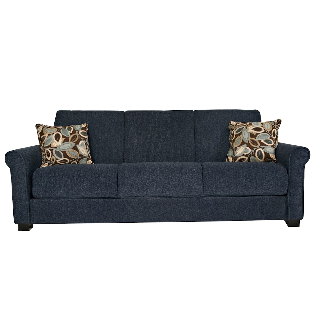 Portfolio Convert-a-Couch Federal Blue Chenille Rolled Arm Futon Sofa Sleeper