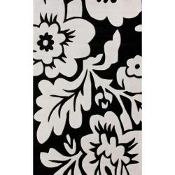nuLOOM Handmade Pino Collection Black/ White Floral Rug (5' x 8')