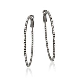 Icz Stonez Black Rhodium over Silver Cubic Zircoina Hoop Earrings