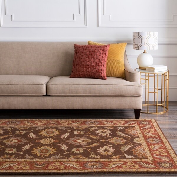Hand-tufted Coliseum Brown Floral Border Wool Area Rug - 5' x 8'