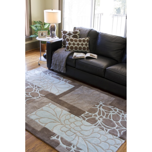 Hand-tufted Retro Chic Grey Floral Squares Area Rug (8' x 11')