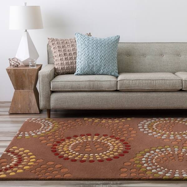Handtufted Brown Contemporary Circles Mayflower Wool Geometric Area Rug 8' x 11' Bed Bath