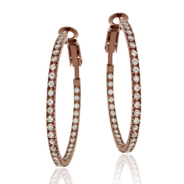 Icz Stonez Rose Gold over Sterling Silver Cubic Zirconia Hoop Earrings