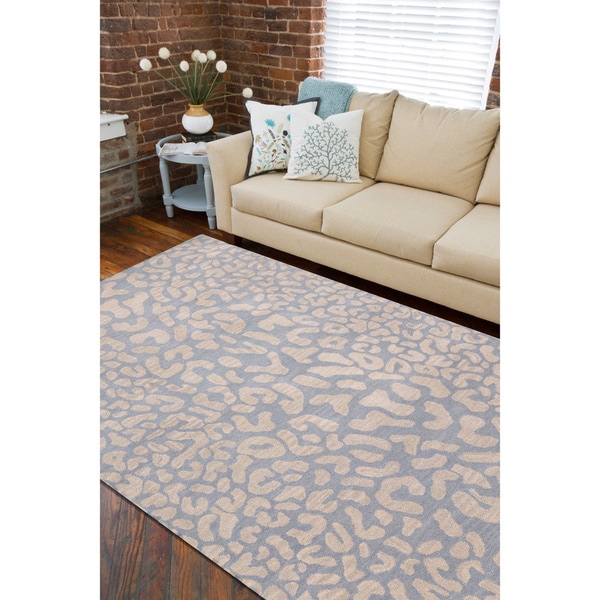 Shop Handtufted Pale Blue Leopard Whimsy Animal Print Wool Area Rug