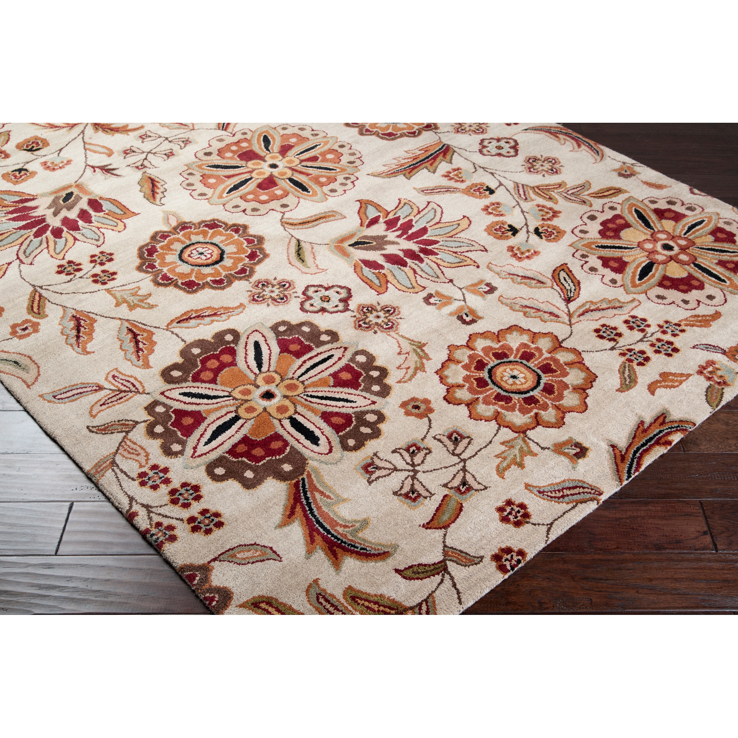 Hand tufted Whimsy Beige Floral Wool Rug (8 X 11)