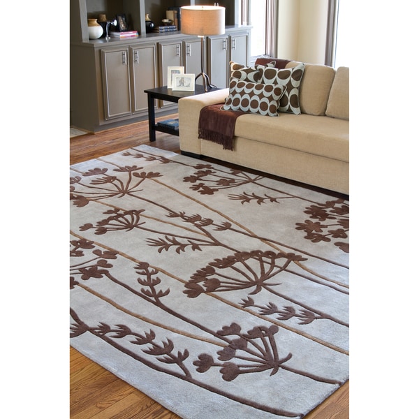 Shop Handtufted Grey Floral Area Rug 5' x 8' Free Shipping Today