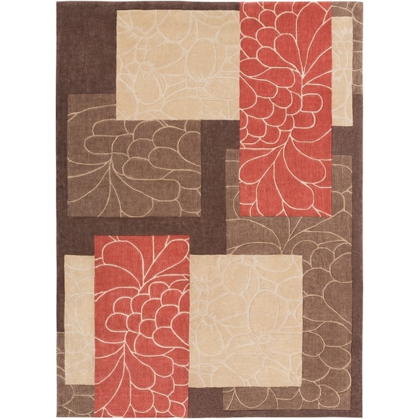 Hand-tufted Brown Floral Squares Area Rug - 8' X 11'
