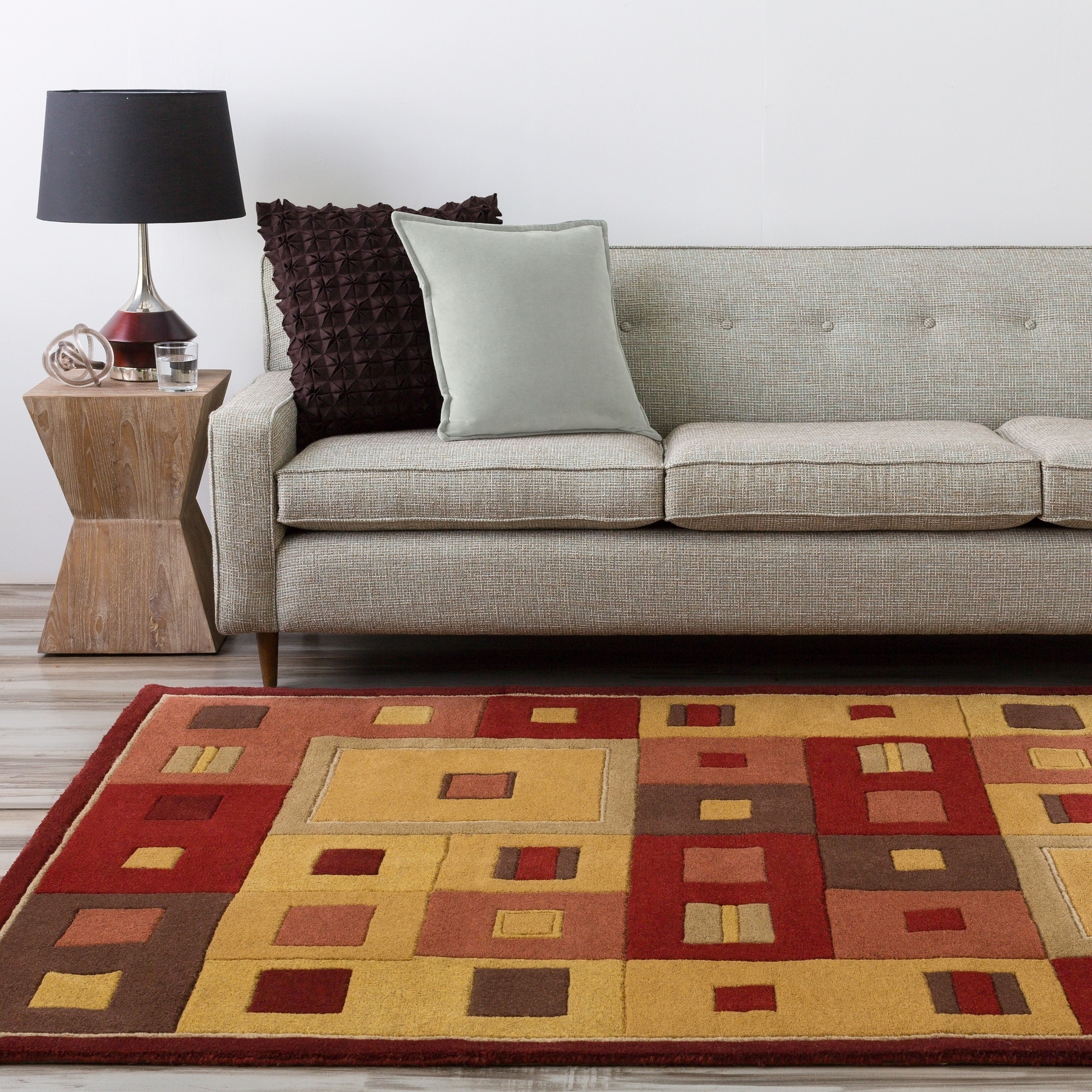 Hand tufted Contemporary Red/brown Geometric Square Red Geometric Wool Abstract Rug (5 X 8)