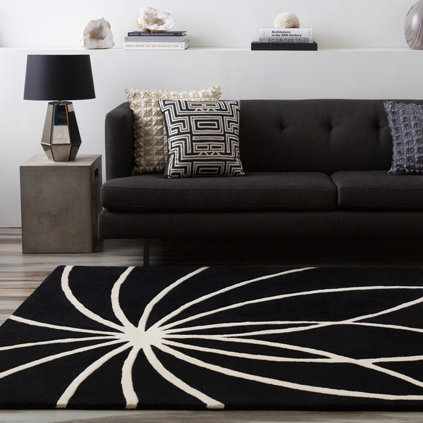 Handtufted Contemporary Black/White Wool Abstract Area Rug 5' x 8